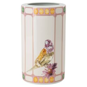 Idyllia-vaas van porselein, kristalprintmotief, vogel, veelkleurig