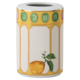 Idyllia-vaas van porselein, met kristalprintmotief, bloem, geel