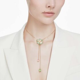 Idyllia Y-hanger met gemengde slijpvormen, bloem, veelkleurig, verguld