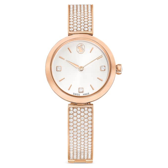 Illumina-horloge, Swiss Made, metalen armband, roségoudkleurig, roségoudkleurige afwerking Illumina-horloge, Swiss Made, metalen armband, roségoudkleurig, roségoudkleurige afwerking