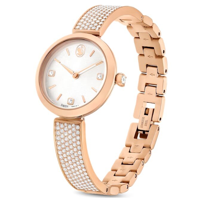 Illumina-horloge, Swiss Made, metalen armband, roségoudkleurig, roségoudkleurige afwerking Illumina-horloge, Swiss Made, metalen armband, roségoudkleurig, roségoudkleurige afwerking