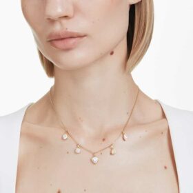 Imber-ketting met gemengde slijpvormen, wit, verguld
