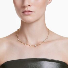 Imber-ketting met ronde slijpvorm, verspreid patroon, wit, verguld
