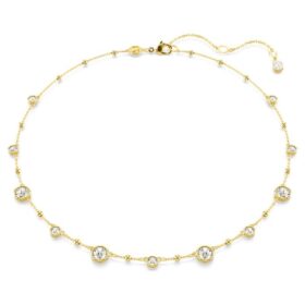 Imber-ketting met ronde slijpvorm, verspreid patroon, wit, verguld