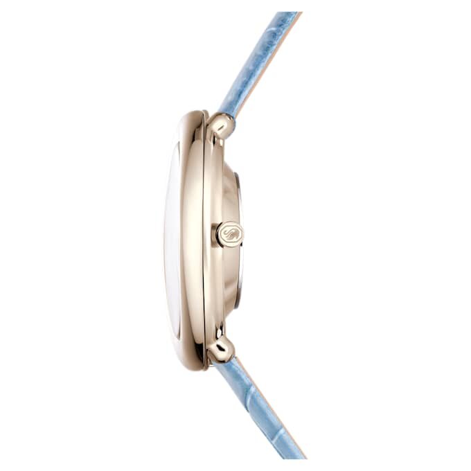 Imber ovaal horloge, Swiss Made, leren band, blauw, champagnekleurige afwerking Imber ovaal horloge, Swiss Made, leren band, blauw, champagnekleurige afwerking