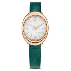 Imber ovaal horloge, Swiss Made, leren band, groen, roségoudkleurige afwerking Imber ovaal horloge, Swiss Made, leren band, groen, roségoudkleurige afwerking