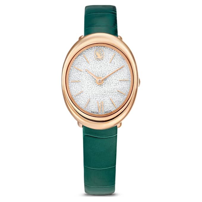 Imber ovaal horloge, Swiss Made, leren band, groen, roségoudkleurige afwerking Imber ovaal horloge, Swiss Made, leren band, groen, roségoudkleurige afwerking
