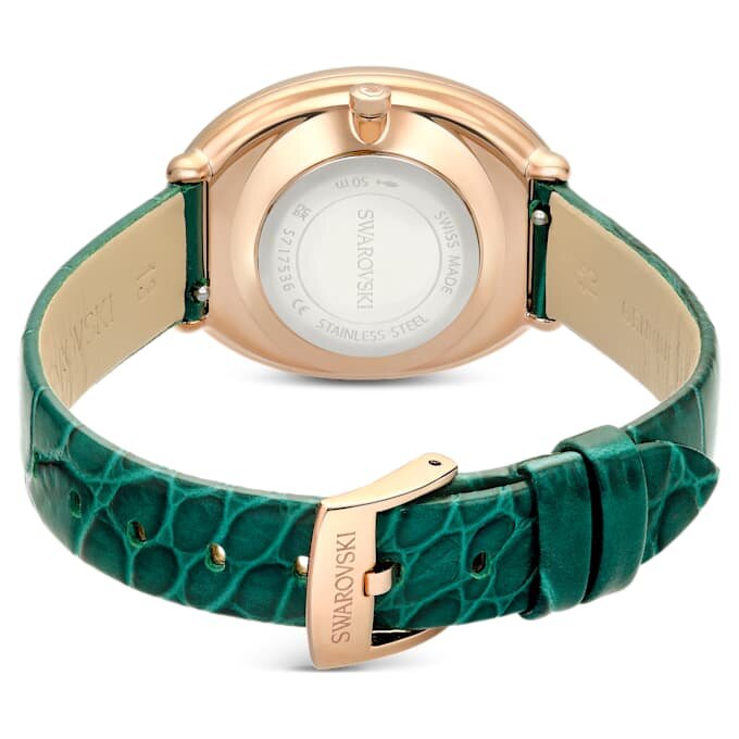 Imber ovaal horloge, Swiss Made, leren band, groen, roségoudkleurige afwerking Imber ovaal horloge, Swiss Made, leren band, groen, roségoudkleurige afwerking