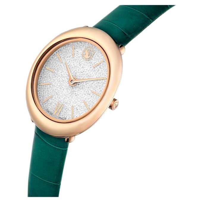 Imber ovaal horloge, Swiss Made, leren band, groen, roségoudkleurige afwerking Imber ovaal horloge, Swiss Made, leren band, groen, roségoudkleurige afwerking