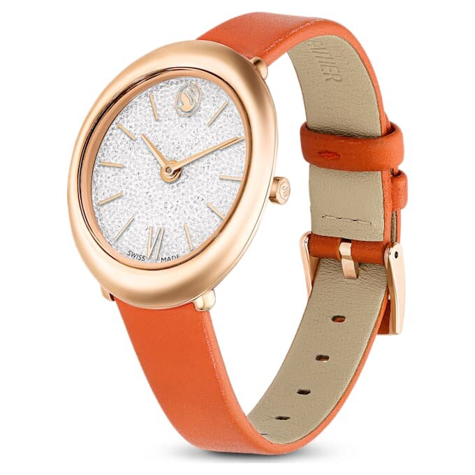 Imber ovaal horloge, Swiss Made, leren band, oranje, roségoudkleurige afwerking Imber ovaal horloge, Swiss Made, leren band, oranje, roségoudkleurige afwerking