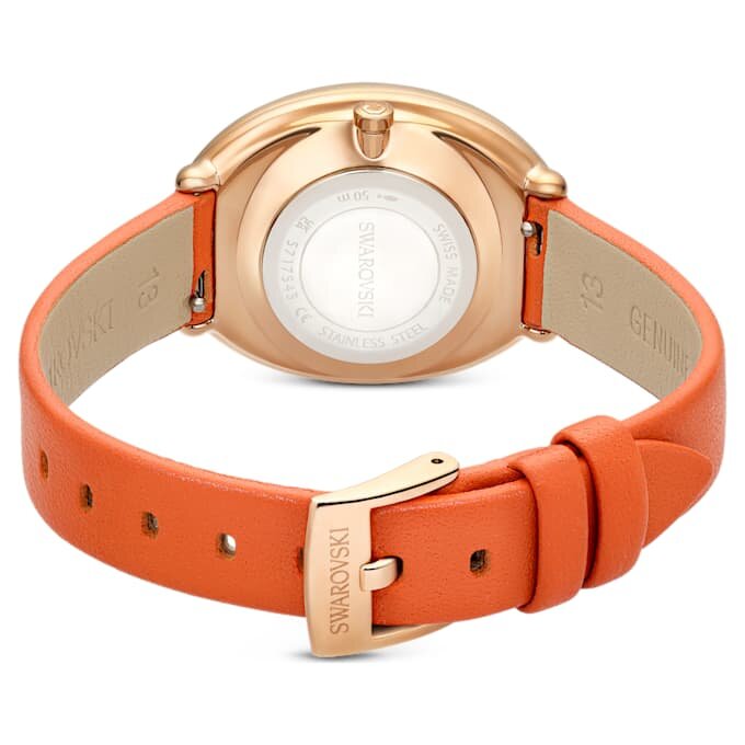 Imber ovaal horloge, Swiss Made, leren band, oranje, roségoudkleurige afwerking Imber ovaal horloge, Swiss Made, leren band, oranje, roségoudkleurige afwerking