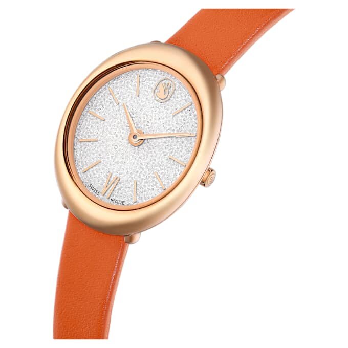 Imber ovaal horloge, Swiss Made, leren band, oranje, roségoudkleurige afwerking Imber ovaal horloge, Swiss Made, leren band, oranje, roségoudkleurige afwerking