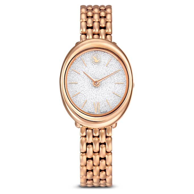 Imber ovaal horloge, Swiss Made, metalen armband, goudkleurig, roségoudkleurige afwerking Imber ovaal horloge, Swiss Made, metalen armband, goudkleurig, roségoudkleurige afwerking