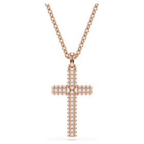Insigne hanger in de vorm van een kruis, wit, roségoudkleurig verguld