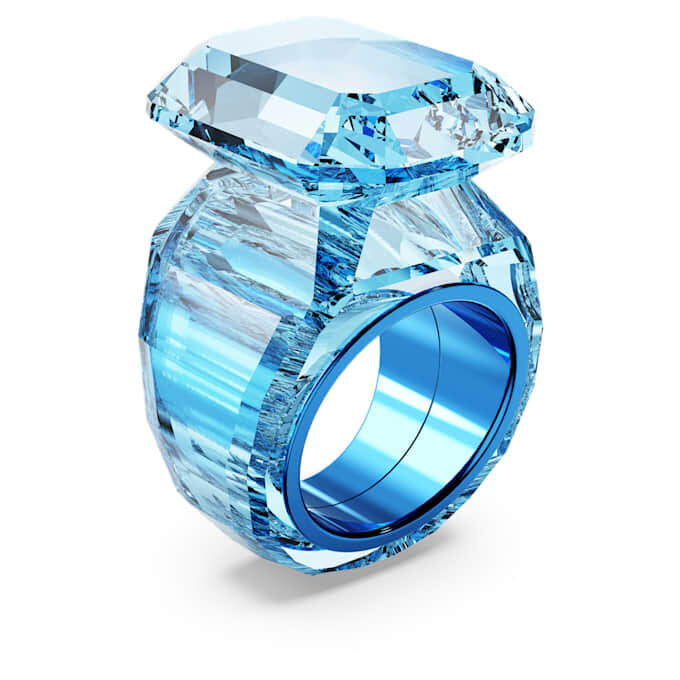 Lucent cocktailring met achthoekige slijpvorm, blauw Lucent cocktailring met achthoekige slijpvorm, blauw