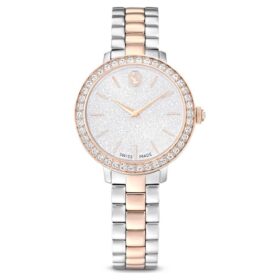 Matrix 3-Link horloge, Swiss Made, metalen armband, zilverkleurig, roségoudkleurige afwerking