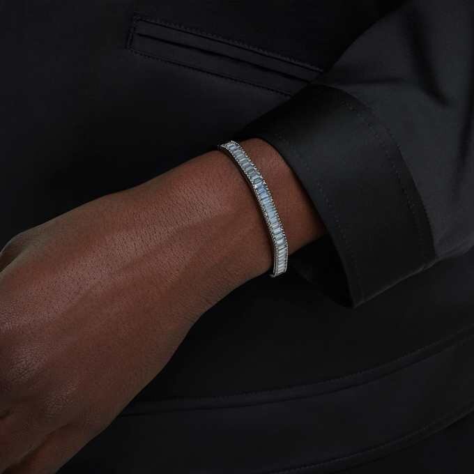 Matrix-armband met baguette-slijpsel, achthoekige vorm, grijs, gerutheniumd Matrix-armband met baguette-slijpsel, achthoekige vorm, grijs, gerutheniumd