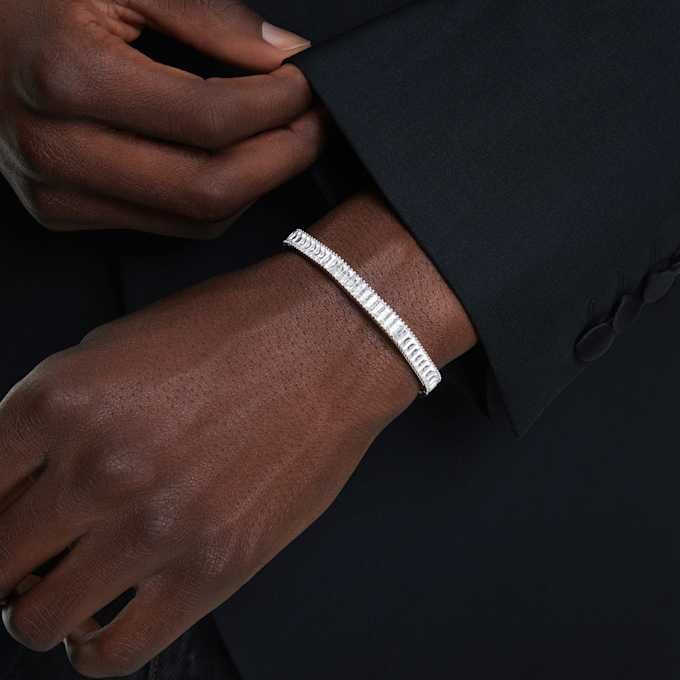 Matrix-armband met baguette-slijpsel, achthoekige vorm, wit, gerhodineerd Matrix-armband met baguette-slijpsel, achthoekige vorm, wit, gerhodineerd