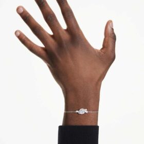 Matrix-armband met baguette-slijpsel, knoop, wit, gerhodineerd Matrix-armband met baguette-slijpsel, knoop, wit, gerhodineerd