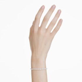 Matrix-armband met kristallen parel, ronde slijpvorm, wit, gerhodineerd Matrix-armband met kristallen parel, ronde slijpvorm, wit, gerhodineerd
