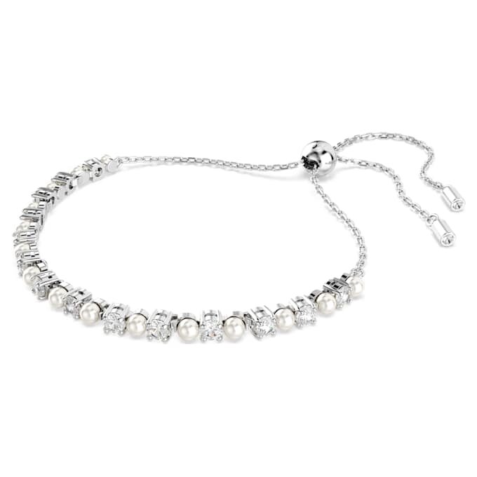 Matrix-armband met kristallen parel, ronde slijpvorm, wit, gerhodineerd Matrix-armband met kristallen parel, ronde slijpvorm, wit, gerhodineerd