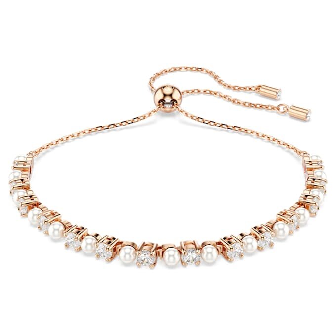 Matrix-armband met kristallen parels, ronde slijpvormen, wit, roségoudkleurig verguld Matrix-armband met kristallen parels, ronde slijpvormen, wit, roségoudkleurig verguld