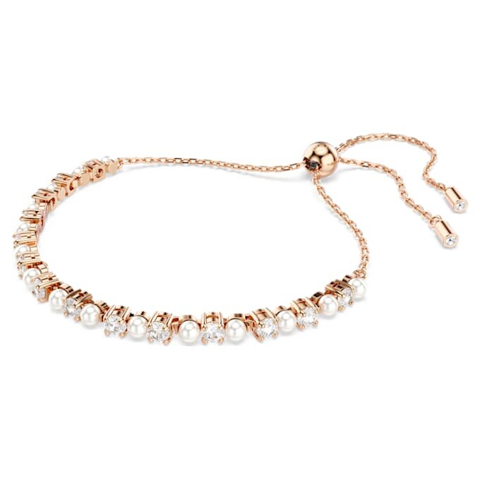 Matrix-armband met kristallen parels, ronde slijpvormen, wit, roségoudkleurig verguld Matrix-armband met kristallen parels, ronde slijpvormen, wit, roségoudkleurig verguld