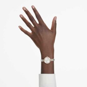 Matrix-armbandhorloge, Swiss Made, armband met kristallen, wit, roségoudkleurige afwerking