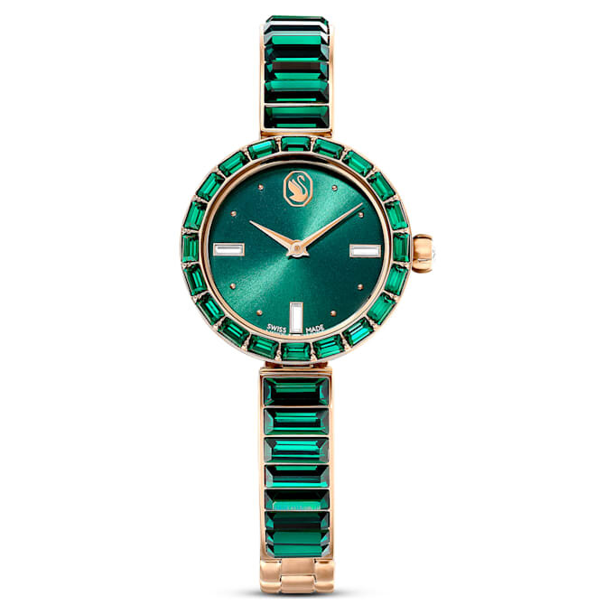 Matrix-armbandhorloge, Swiss Made, kristallen armband, groen, champagnekleurige afwerking Matrix-armbandhorloge, Swiss Made, kristallen armband, groen, champagnekleurige afwerking