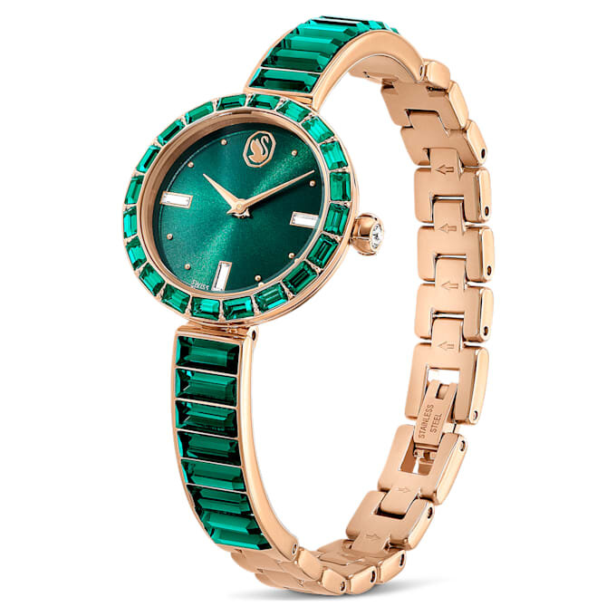 Matrix-armbandhorloge, Swiss Made, kristallen armband, groen, champagnekleurige afwerking Matrix-armbandhorloge, Swiss Made, kristallen armband, groen, champagnekleurige afwerking