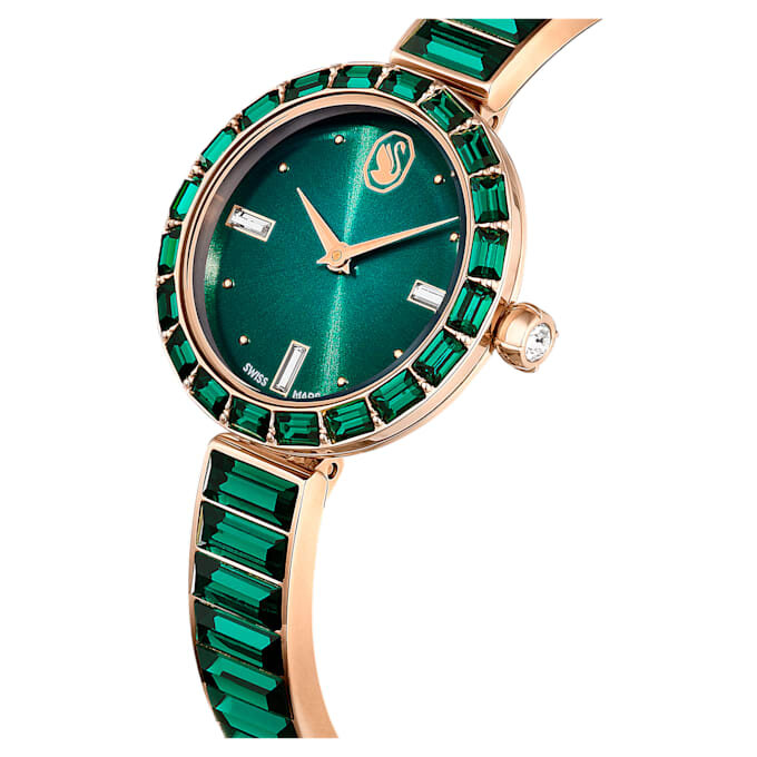 Matrix-armbandhorloge, Swiss Made, kristallen armband, groen, champagnekleurige afwerking Matrix-armbandhorloge, Swiss Made, kristallen armband, groen, champagnekleurige afwerking