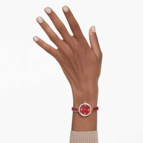 Matrix-armbandhorloge, Swiss Made, kristallen armband, rood, roségoudkleurige afwerking