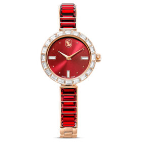 Matrix-armbandhorloge, Swiss Made, kristallen armband, rood, roségoudkleurige afwerking