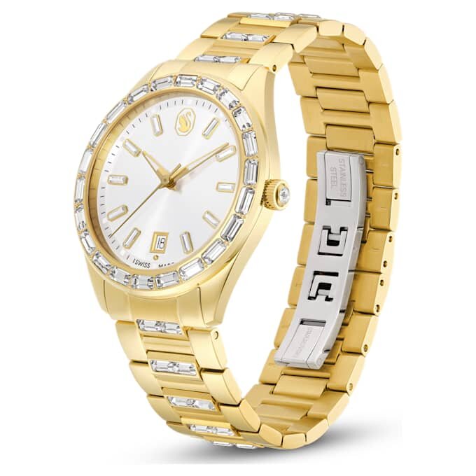 Matrix Date-horloge, Swiss Made, metalen armband, goudkleurig, goudkleurige afwerking Matrix Date-horloge, Swiss Made, metalen armband, goudkleurig, goudkleurige afwerking
