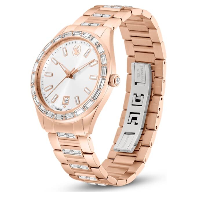 Matrix Date-horloge, Swiss Made, metalen armband, roségoudkleurig, roségoudkleurige afwerking Matrix Date-horloge, Swiss Made, metalen armband, roségoudkleurig, roségoudkleurige afwerking