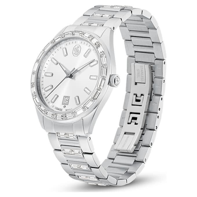 Matrix Date-horloge, Swiss Made, metalen armband, zilverkleurig, roestvrij staal Matrix Date-horloge, Swiss Made, metalen armband, zilverkleurig, roestvrij staal