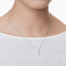Matrix-hanger met kristallen parel, ronde slijpvorm, wit, gerhodineerd