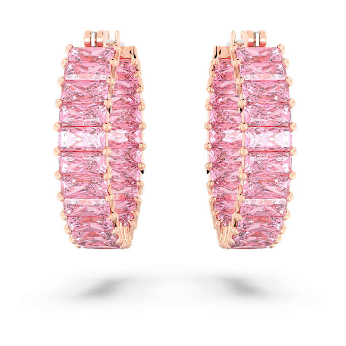 Matrix hoepeloorbellen met baguette-slijpsel, roze, roségoudkleurig verguld Matrix hoepeloorbellen met baguette-slijpsel, roze, roségoudkleurig verguld