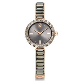 Matrix-horloge, Swiss Made, kristallen armband, grijs, roségoudkleurige afwerking