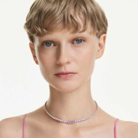 Matrix-ketting met kleurverloop van ronde slijpvormen, veelkleurig, gerhodineerd