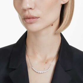 Matrix-ketting met kleurverloop van ronde steentjes, wit, gerhodineerd