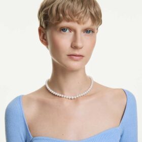 Matrix-ketting met kristallen parels, wit, gerhodineerd