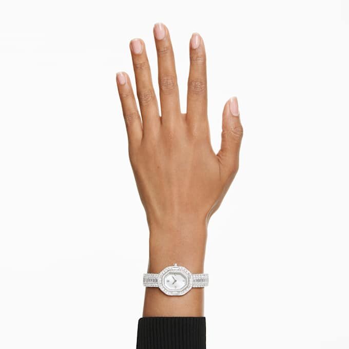 Matrix Octagon-horloge met baguette-slijpsel, metalen armband, zilverkleurig, roestvrij staal Matrix Octagon-horloge met baguette-slijpsel, metalen armband, zilverkleurig, roestvrij staal