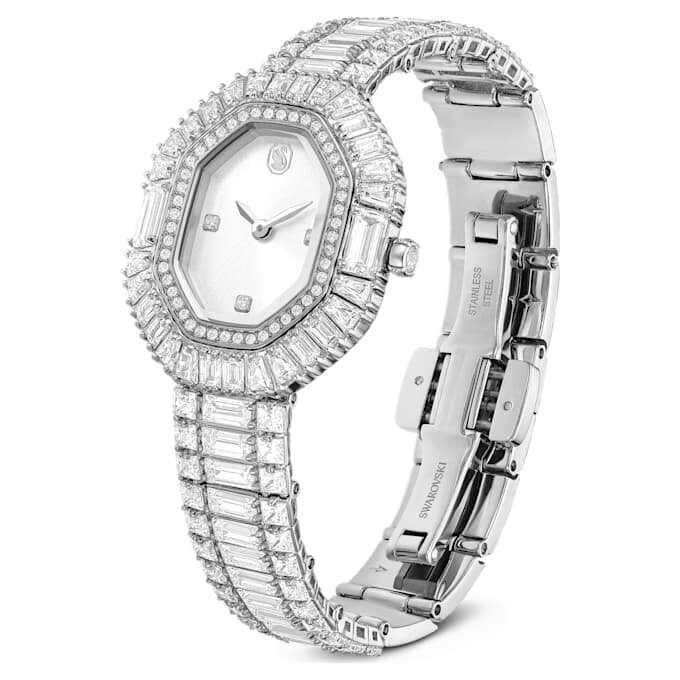 Matrix Octagon-horloge met baguette-slijpsel, metalen armband, zilverkleurig, roestvrij staal Matrix Octagon-horloge met baguette-slijpsel, metalen armband, zilverkleurig, roestvrij staal