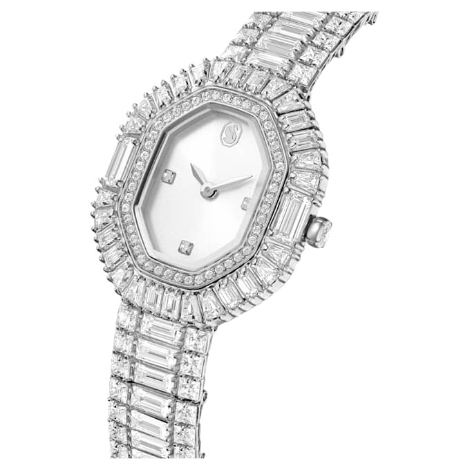 Matrix Octagon-horloge met baguette-slijpsel, metalen armband, zilverkleurig, roestvrij staal Matrix Octagon-horloge met baguette-slijpsel, metalen armband, zilverkleurig, roestvrij staal