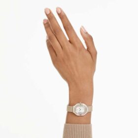 Matrix Octagon-horloge met metalen armband, goudkleurig, champagnekleurige afwerking