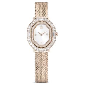 Matrix Octagon-horloge met metalen armband, goudkleurig, champagnekleurige afwerking