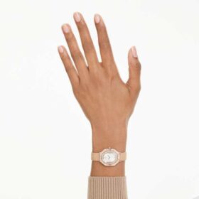 Matrix Octagon-horloge met metalen armband, roségoudkleurig, roségoudkleurige afwerking
