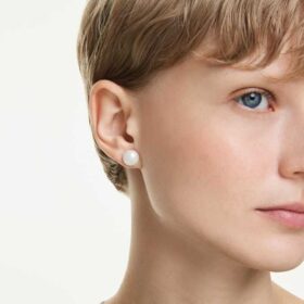 Matrix oorbellen met kristallen parels, wit, gerhodineerd