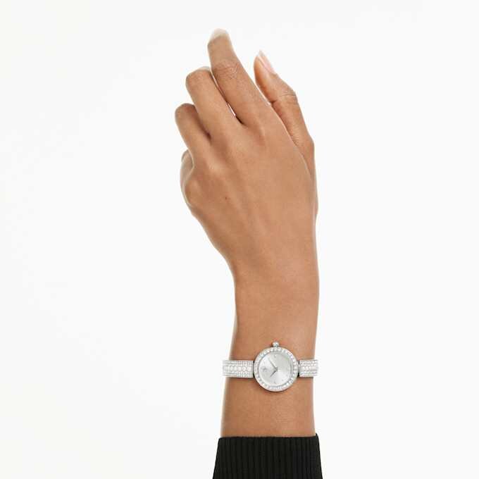 Matrix Pearl-armbandhorloge, Swiss Made, kristallen armband, wit, roestvrij staal Matrix Pearl-armbandhorloge, Swiss Made, kristallen armband, wit, roestvrij staal